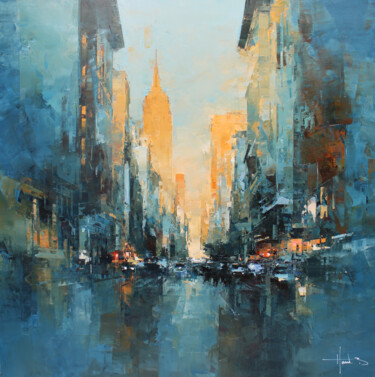Malarstwo zatytułowany „Manhattan 5th Avenue” autorstwa Benoit Havard, Oryginalna praca, Olej Zamontowany na Drewniana rama…