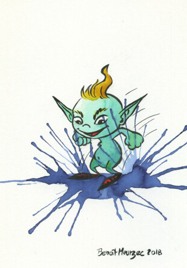 Drawing titled "Splatch !" by Benoit Meurzec, Original Artwork, Ink