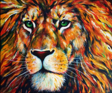 Malerei mit dem Titel "Tableau lion de feu…" von Benoit Vinadelle, Original-Kunstwerk, Acryl