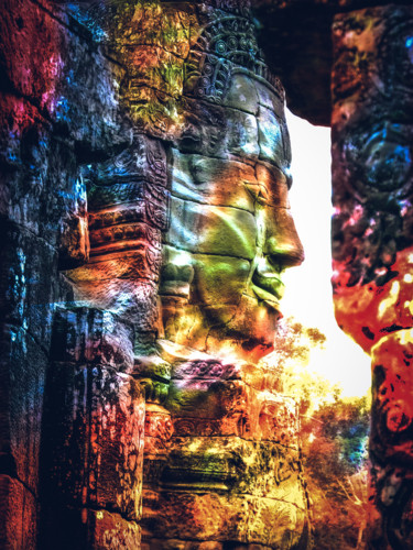 Photography titled "Angkor19h59" by Benoit Mortreux, Original Artwork, Digital Photography Mounted on Aluminium