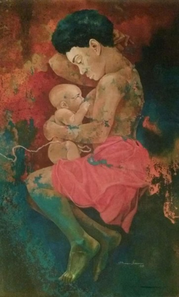 Schilderij getiteld "Adoption" door Benedict Olorunnisomo, Origineel Kunstwerk, Acryl