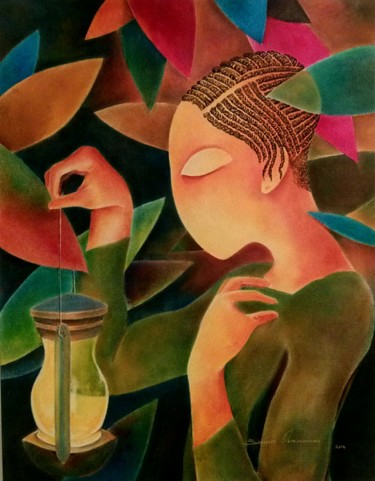 Peinture intitulée "The jungle, the nee…" par Benedict Olorunnisomo, Œuvre d'art originale, Pastel