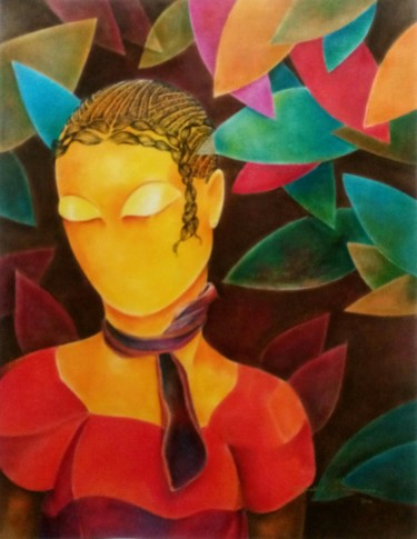 Painting titled "Woman" by Benedict Olorunnisomo, Original Artwork, Pastel