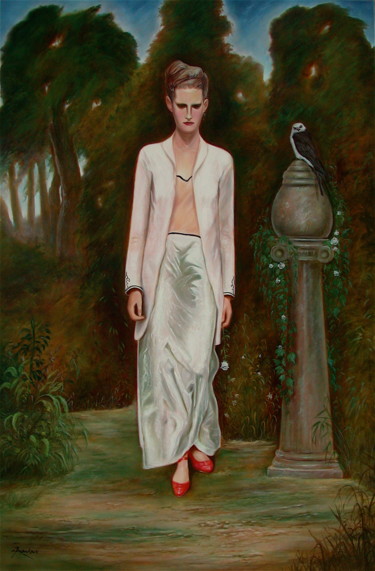 Painting titled ""Femme aux souliers…" by Guy Benson, Original Artwork, Oil