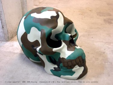 Sculpture intitulée "crâne camouflé N°1" par Song Benxing, Œuvre d'art originale