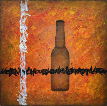 Painting titled "Beer bottle 1" by Béopé, Original Artwork, Pigments Mounted on Wood Stretcher frame