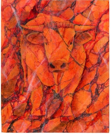 Painting titled "toro di marmo" by Béopé, Original Artwork