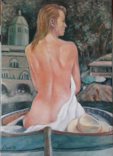 Painting titled "Le due bellezze." by Beppe Nicoli, Original Artwork, Oil Mounted on Wood Stretcher frame