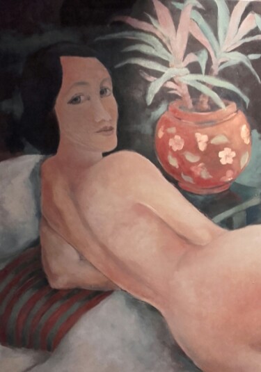 Pintura intitulada "Vaso rosso con fior…" por Beppe Nicoli, Obras de arte originais, Óleo