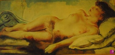 Pittura intitolato ""Nel tepidarium"." da Beppe Nicoli, Opera d'arte originale, Olio