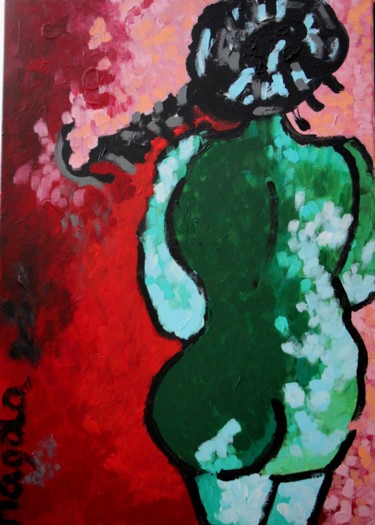 Painting titled "Le Ruban Rouge II" by Bérengère Jullian (MAGDA), Original Artwork, Acrylic