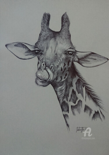 Dessin intitulée "Girafe" par Bérengère Labarthe (Lab-Art), Œuvre d'art originale, Stylo à bille