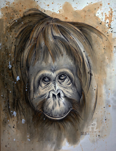Drawing titled "Orang-outan" by Bérengère Labarthe (Lab-Art), Original Artwork, Ballpoint pen