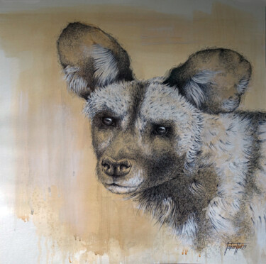 Drawing titled "Lycaon, wild dog" by Bérengère Labarthe (Lab-Art), Original Artwork, Ballpoint pen