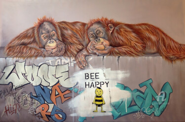 Painting titled "Bee Happy !!" by Bérengère Labarthe (Lab-Art), Original Artwork, Acrylic