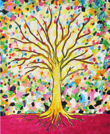 Painting titled "L'Arbre-Vitrail" by Bérénice Art, Original Artwork, Acrylic