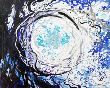 Картина под названием "La Lune Bleue 01" - Bérénice Art, Подлинное произведение искусства, Акварель