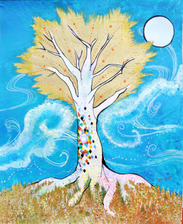 Painting titled "L'Arbre-Soleil" by Bérénice Art, Original Artwork, Acrylic