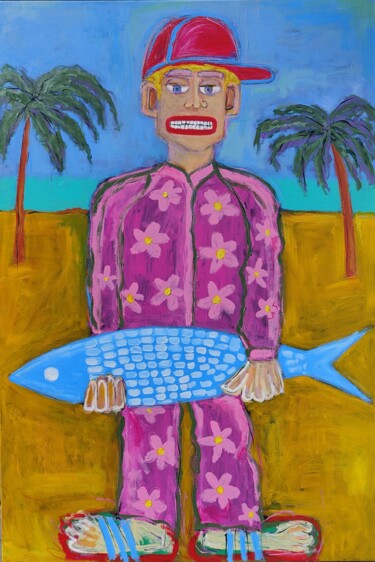 Peinture intitulée "Man with the fish o…" par Berez, Œuvre d'art originale, Acrylique