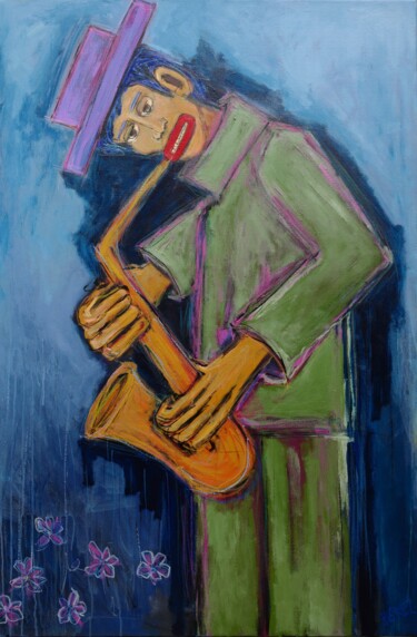 Malerei mit dem Titel "Sax player" von Berez, Original-Kunstwerk, Acryl