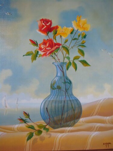 Painting titled "bouquet de roses" by Bergagna, Original Artwork