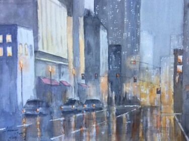 Painting titled "New York" by Berge Areslanian, Original Artwork, Watercolor