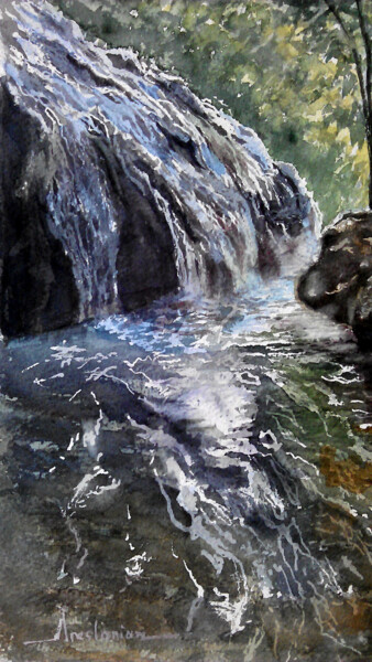Painting titled "cascade.jpg" by Berge Areslanian, Original Artwork, Watercolor