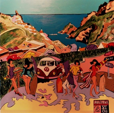 Malerei mit dem Titel ""Praia do Arrifana"" von Patrick Bergès, Original-Kunstwerk, Acryl