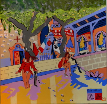 Pittura intitolato ""Red girls in Valin…" da Patrick Bergès, Opera d'arte originale, Acrilico