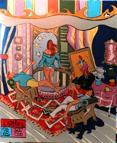 Peinture intitulée ""L'atelier"" par Patrick Bergès, Œuvre d'art originale, Acrylique