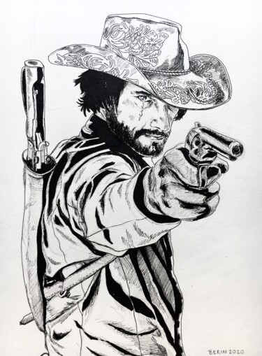 Painting titled "Westworld" by Berinhatzalaki, Original Artwork, Ballpoint pen