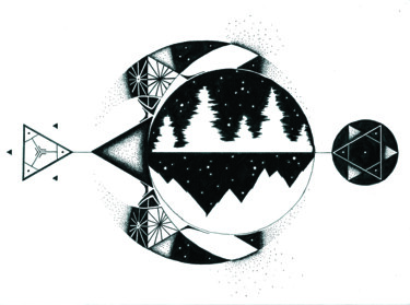Dibujo titulada "Moon and Stars" por Berkano Creatio, Obra de arte original, Tinta