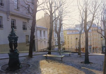 Crépuscule sur Montmartre Peinture intitulée "Crépuscule sur Mont…" par Thierry Duval, Œuvre d'art originale, Huile