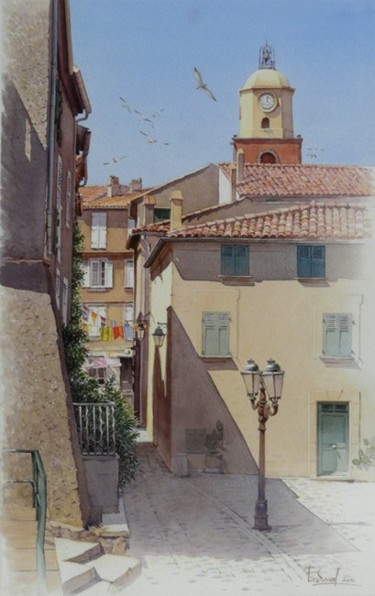 Une ruelle à Saint-Tropez Peinture intitulée "Une ruelle à Saint-…" par Thierry Duval, Œuvre d'art originale, Huile