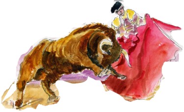 Peinture intitulée "toro.jpg" par Bernadette Cazal, Œuvre d'art originale, Aquarelle