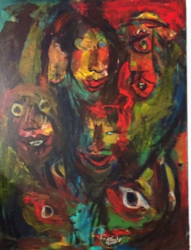 Painting titled "Mes démons.jpg" by Bernadette Cazal, Original Artwork, Acrylic