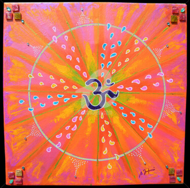 Malerei mit dem Titel "Om Mandala" von Bernadette Dupuis, Original-Kunstwerk, Acryl