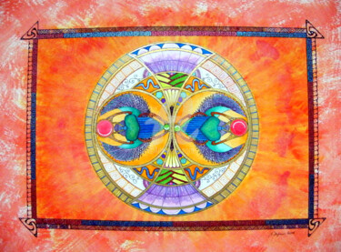 Peinture intitulée "Mandala Scarabées" par Bernadette Dupuis, Œuvre d'art originale, Aquarelle