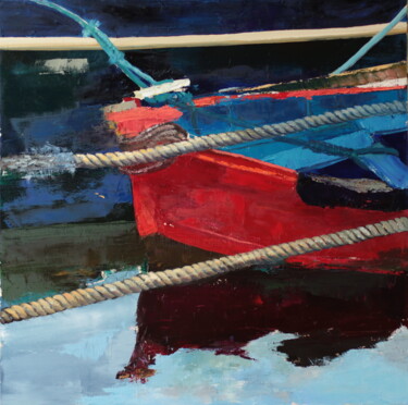 Pintura titulada "barque rouge" por Bernadette Goerger, Obra de arte original, Oleo Montado en Bastidor de camilla de madera