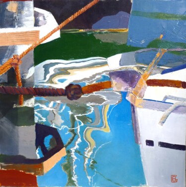Peinture intitulée "au ponton" par Bernadette Goerger, Œuvre d'art originale, Huile Monté sur Châssis en bois