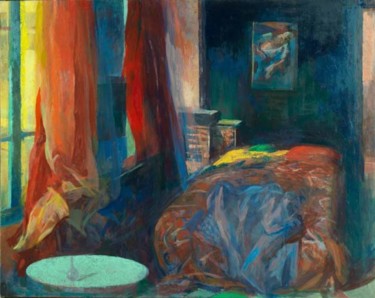 Peinture intitulée "la chambre rouge 73…" par Bernadette Kelly, Œuvre d'art originale