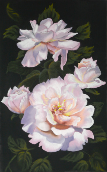 Painting titled "Roses roses" by Bernadette Millet, Original Artwork, Pastel