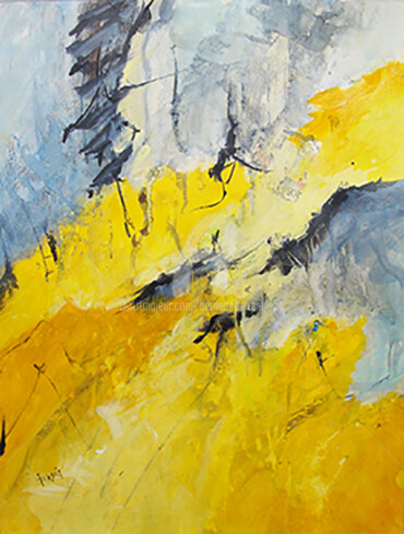 Painting titled "Composion-jaune-et-…" by Pierdait, Original Artwork, Acrylic Mounted on Wood Stretcher frame