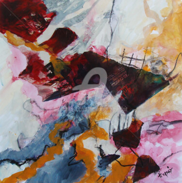Картина под названием "Composition Rouge" - Pierdait, Подлинное произведение искусства, Акрил Установлен на Деревянная рама…