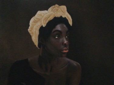 Ζωγραφική με τίτλο "Femme noire au turb…" από Bernadette Huynen, Αυθεντικά έργα τέχνης, Λάδι