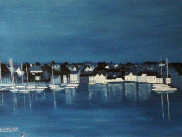 Peinture intitulée "Petit port bleu" par Bernadette Huynen, Œuvre d'art originale, Huile