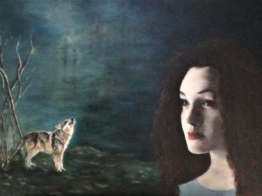 Peinture intitulée ""Entre femme et lou…" par Bernadette Huynen, Œuvre d'art originale, Huile