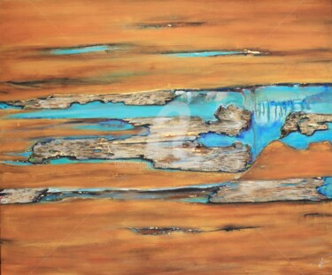 Painting titled "De terre et d'eau n…" by Bernadette Peylin, Original Artwork, Acrylic Mounted on Wood Stretcher frame