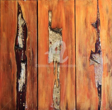 Painting titled "Enraciné (triptyque…" by Bernadette Peylin, Original Artwork, Acrylic Mounted on Wood Stretcher frame