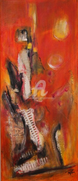 Schilderij getiteld "Musique" door Bernadette Peylin, Origineel Kunstwerk, Acryl Gemonteerd op Frame voor houten brancard